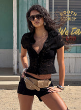 Daveney Lace Short Sleeve Collared Top Black