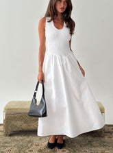 Highgate Drop Waist Pleat Detail Maxi Dress White