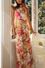 Floral Print Halter Neck Maxi Dress