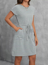 Casual Striped Drawstring Waist Dress