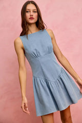 SO ME Fit And Flare Sleeveless Denim Mini Dress