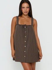 Bambalina Babydoll Mini Dress Brown Stripe