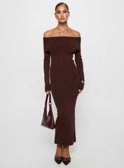 Celestara Long Sleeve Off Shoulder Maxi Dress Chocolate