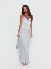 Devotedness Satin Corset Maxi Dress Silver