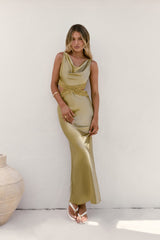 City Silhouettes Satin Maxi Dress Olive