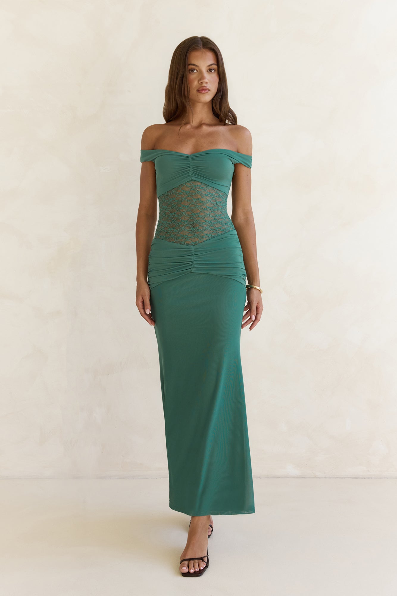 Always Dreaming Lace Off Shoulder Maxi Dress Teal