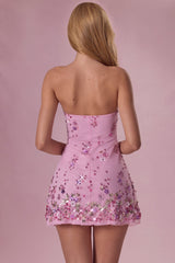 Embellished Bandeau Mini Dress in Candyfloss Pink