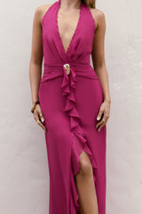 Sea Glass Nights Halter Maxi Dress Fuchsia