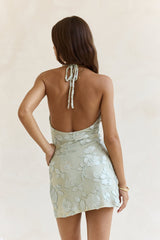 Chasing Truth Mesh Halter Mini Dress Sage
