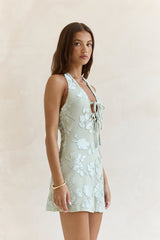 Chasing Truth Mesh Halter Mini Dress Sage