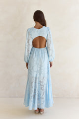Time Floats By Long Sleeve Maxi Dress Blue