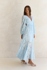 Time Floats By Long Sleeve Maxi Dress Blue