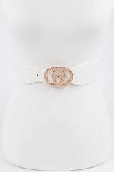 Rhinestone White Elastic Belt