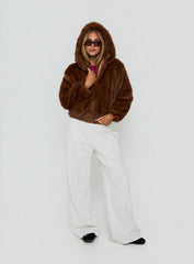 Act Up Faux Fur Hooded Jacket Brown