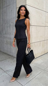 Avelora Pinstripe Tailored Set - Black