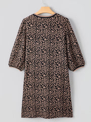 Leopard Print Bubble Sleeve Shift Mini Dress