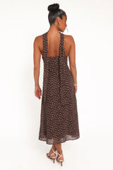 Elva Halterneck Midi Dress - Brown Polka Dot