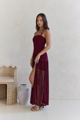 Feel The Light Halter Mesh Maxi Dress Burgundy