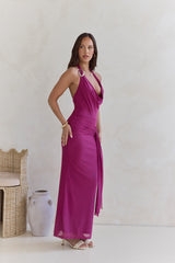 Step To Tune Mesh Halter Maxi Dress Plum