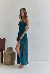 Feel The Light Halter Mesh Maxi Dress Teal
