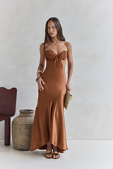 Eyes Of Night Satin Maxi Dress Copper