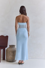 Remember The Days Strapless Mesh Maxi Dress Blue