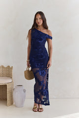 Scenic Dreams Mesh Off Shoulder Maxi Dress Navy