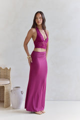 Best Believe Lace Halter Maxi Dress Plum