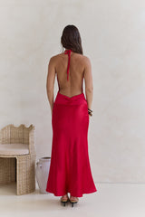 Got A Feeling Halter Satin Maxi Dress Red