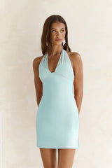 Alaya Satin Halter Mini Dress Blue
