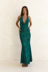 Tangled Vines Mesh Halter Maxi Dress Green
