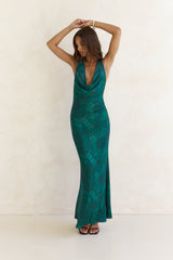 Tangled Vines Mesh Halter Maxi Dress Green