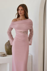 Camille Off Shoulder Mesh Maxi Dress Pink