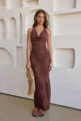 Flamingo Nights Halter Knit Maxi Dress Chocolate