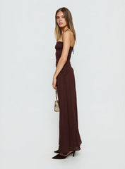 Kaemila Halter Chiffon Maxi Dress Brown