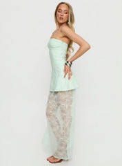 Aleda Sheer Lace Detail Strapless Maxi Dress Sage