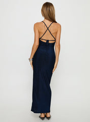 Lucita Cowl Side Split Maxi Dress Navy Sparkle