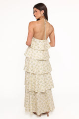 Darlia Halterneck Maxi Dress - Yellow Floral