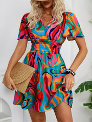 Colorful Print Short Sleeve Mini Dress