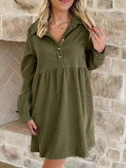 Casual Corduroy Button Detail Mini Dress