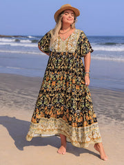 Plus Size Bohemian Floral Tiered Maxi Dress