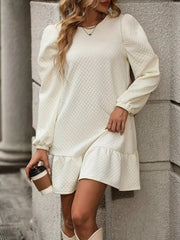 Puff Sleeve Ruffle Hem Mini Dress