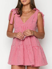 Gingham Tie-Shoulder Mini Dress
