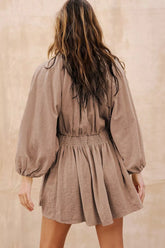 Smocked V-Neck Balloon Sleeve Dress