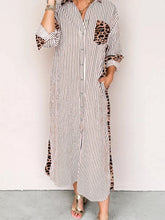 Striped Leopard Print Button Up Shirt Dress