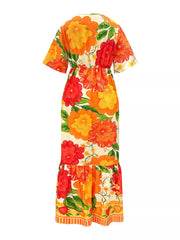 Floral Print V-Neck Maxi Dress