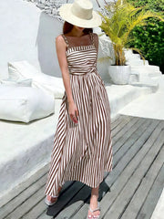 Striped Spaghetti Strap Casual Maxi Dress