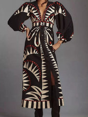 Full Size Geometric Long Sleeve Dress Plus Size