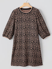 Leopard Print Bubble Sleeve Shift Mini Dress