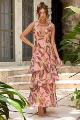 Echoes of Motion Chiffon Maxi Dress - Pink Multi